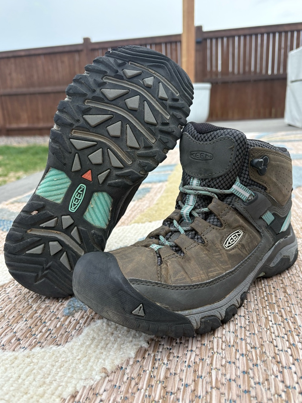 Keen Brown and Teal Women's Lace-Up Hiking Boots
